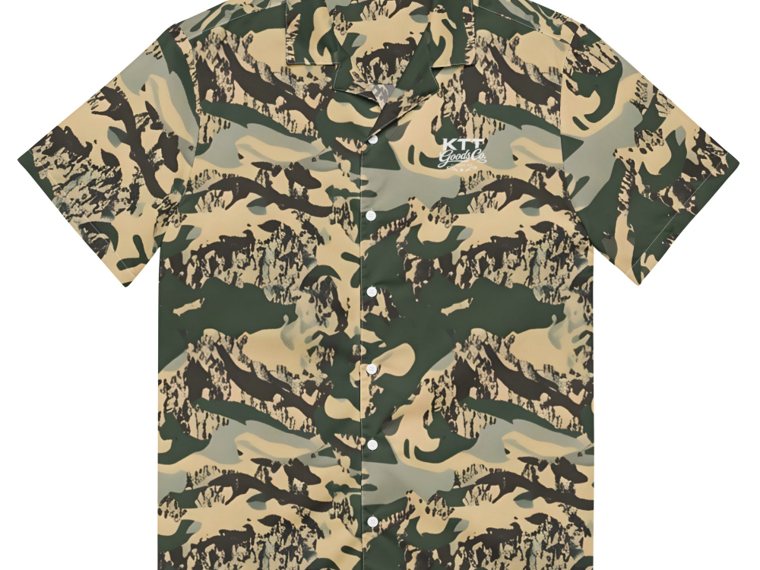 TV-D1 camouflage button shirt showing KTT's repeating terrain pattern on a finished garment