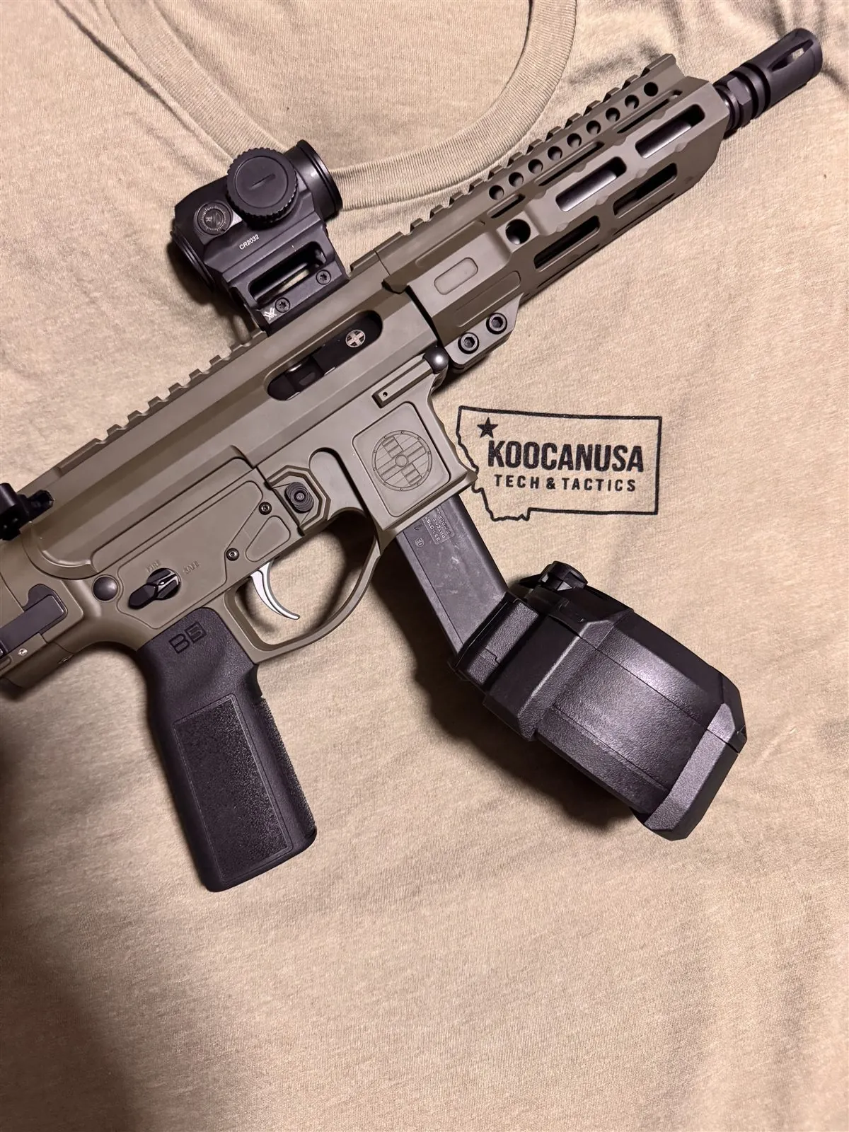 Shield Arms SA9 detail over a Koocanusa Tech and Tactics shirt