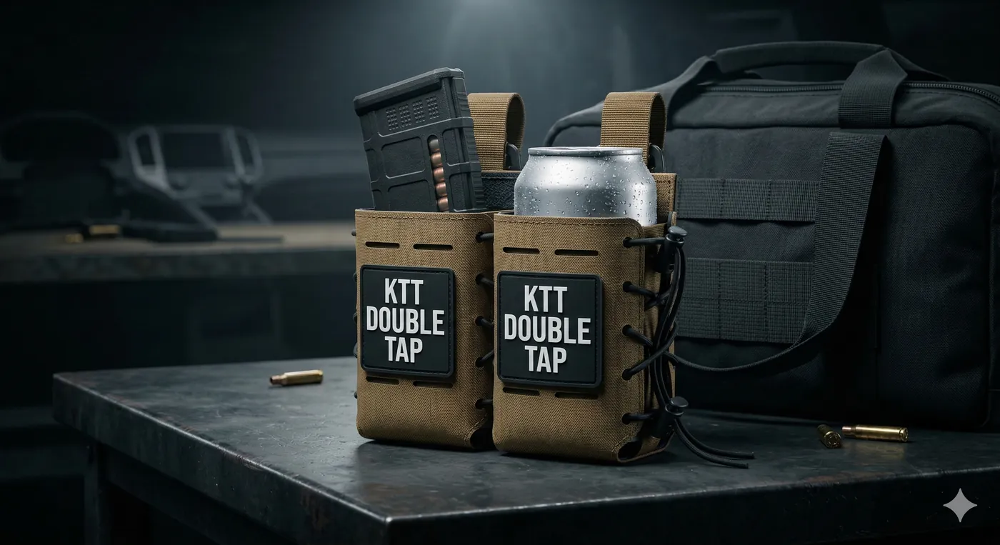 AI-generated concept render: KTT Double Tap retention pouch