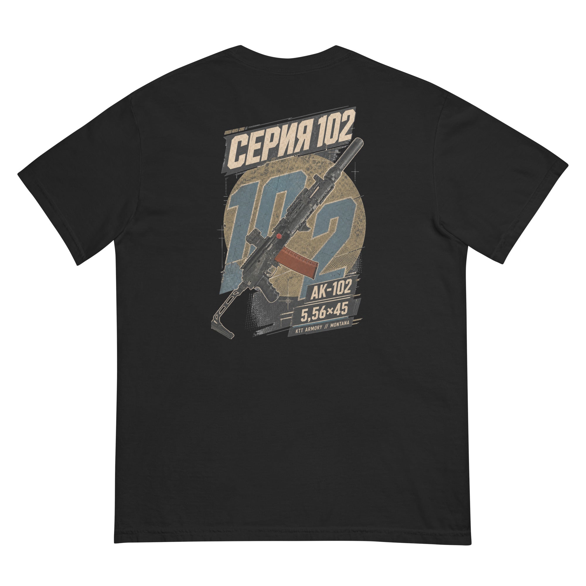 Series 102 AK-102 heavyweight tee back artwork