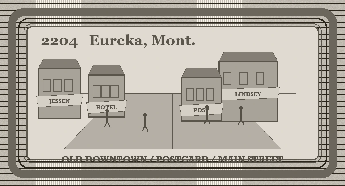 Embroidered Eureka, Montana old-downtown postcard patch, Main Street