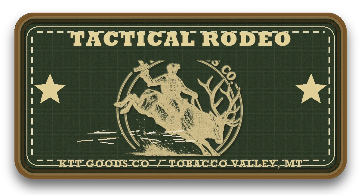 Embroidered KTT Tactical Rodeo morale patch with elk rider artwork