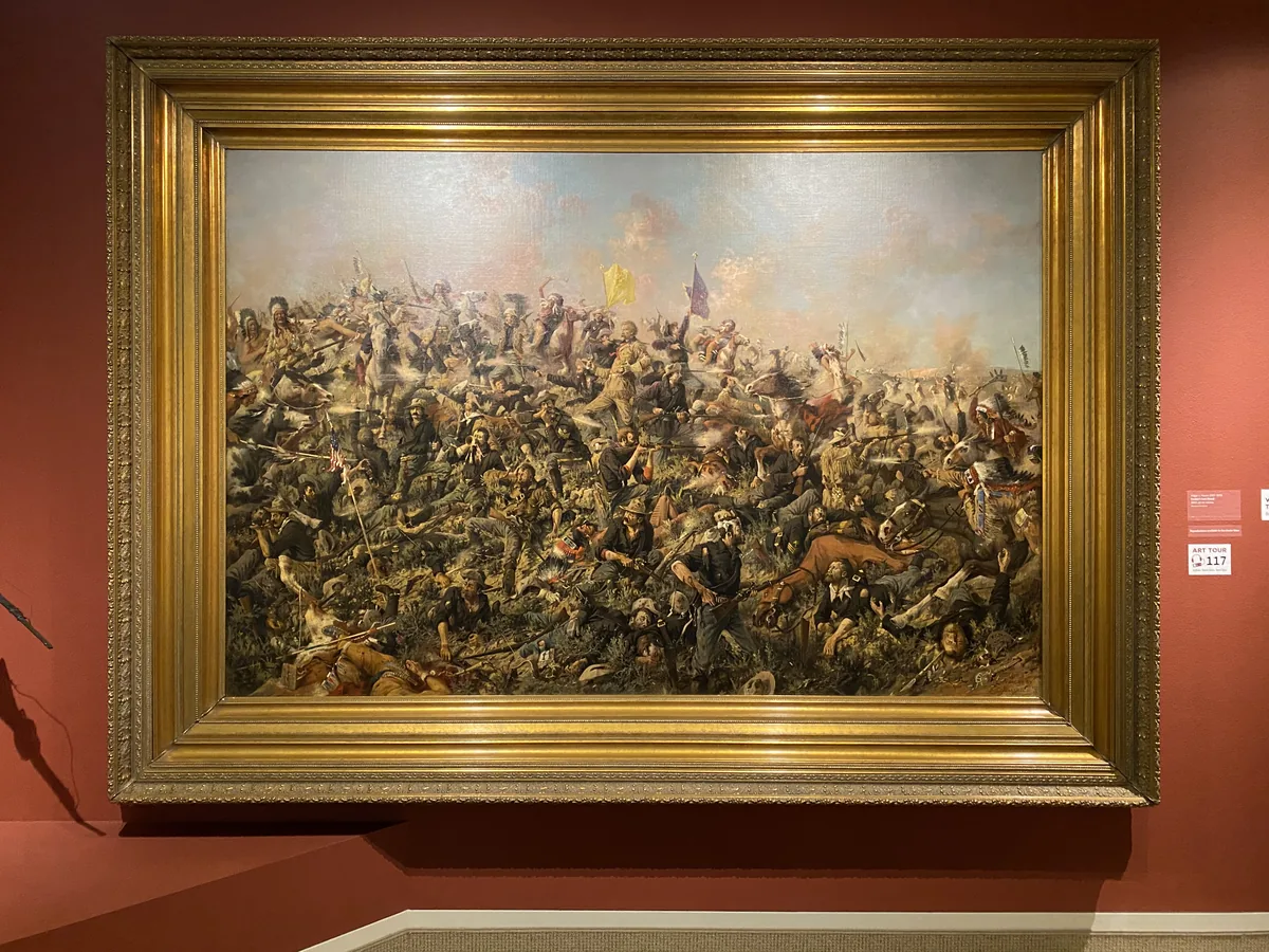 Large framed western battle painting