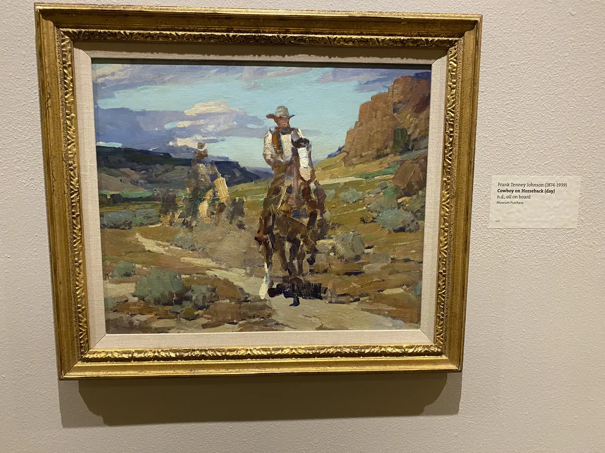Framed western rider painting