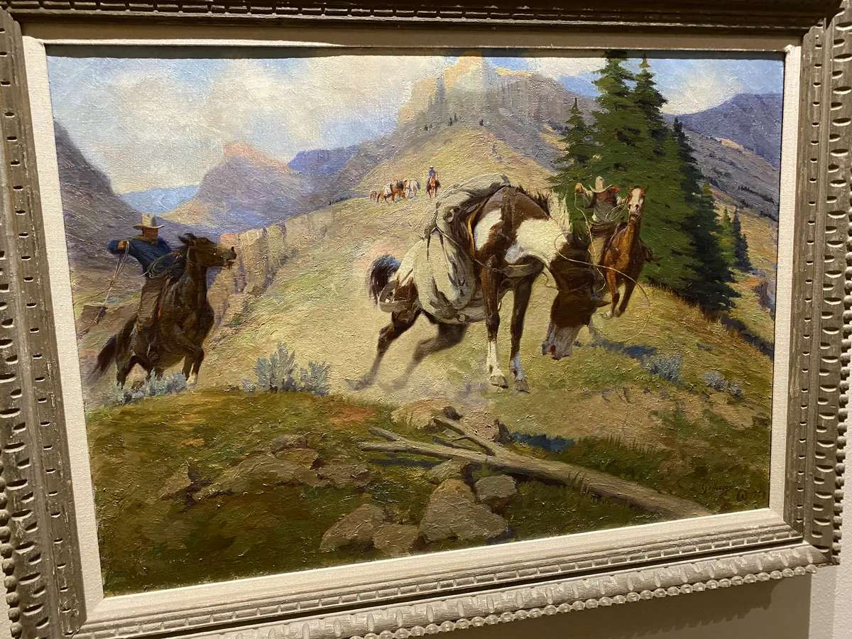 Western action painting with horse and rider movement